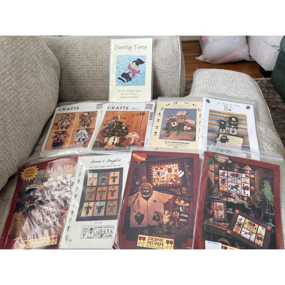 Sewing Craft Pattern Lot Of 9 Primitive Country Crafts Decor Quilted Appliqué